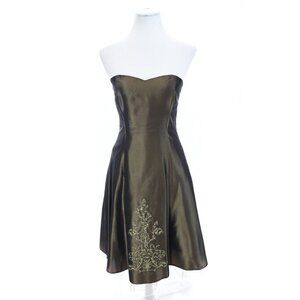 Fred Sun Paris Metallic Bronze Embroidered Strapless 50s Fit & Flare Dress Sz 2